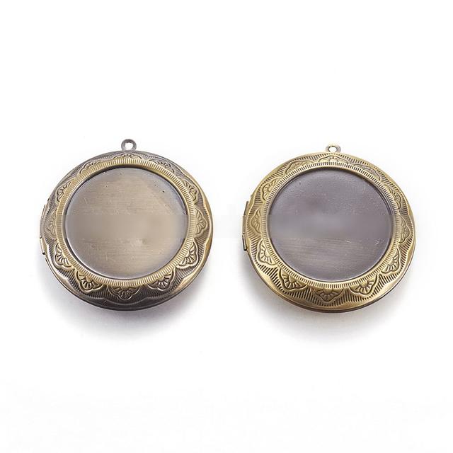황동 로켓펜던트/사진액자 참 for 목걸이/플랫라운드/앤틱 브론즈/48X44.5X10mm/구멍:2mm
