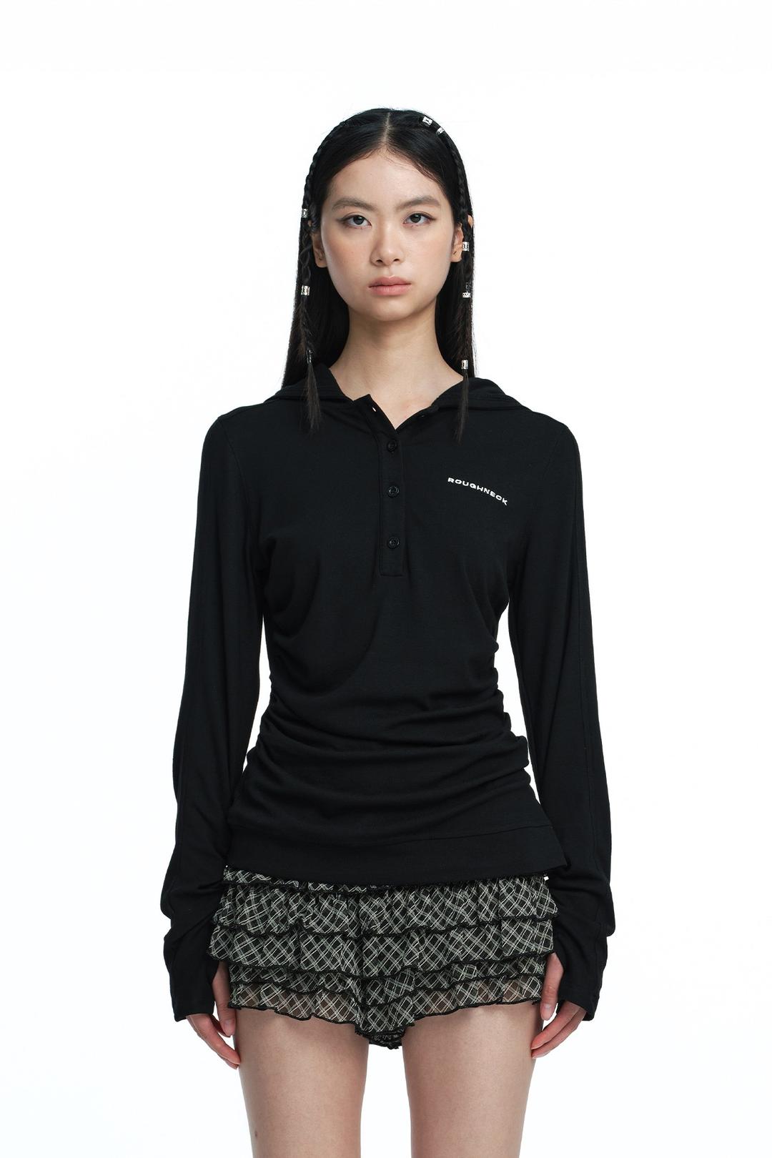 Henley Hooded Long Sleeve Top Black [pre-order 예약발송 09/19]