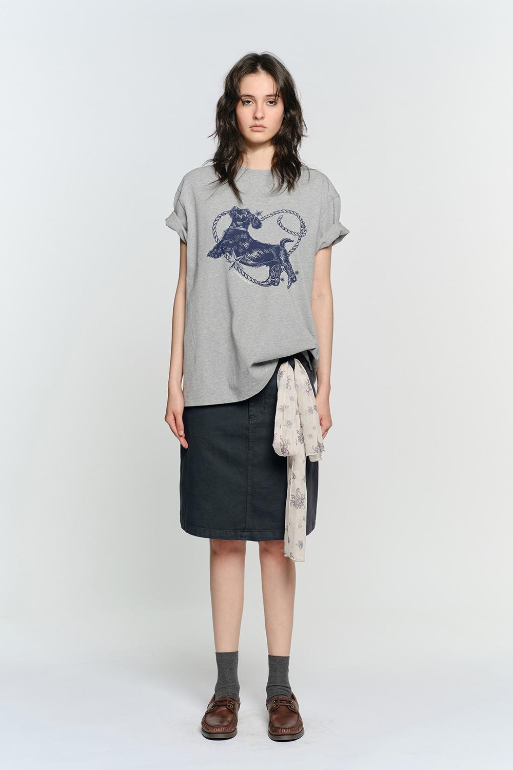 HEART DOG OVERFIT T-SHIRT, MELANGE GRAY