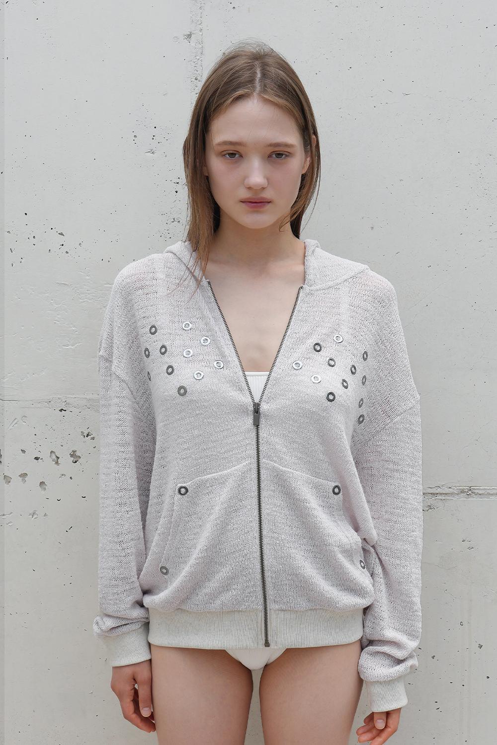 Over-fit Stud Net Hoddie-Beige