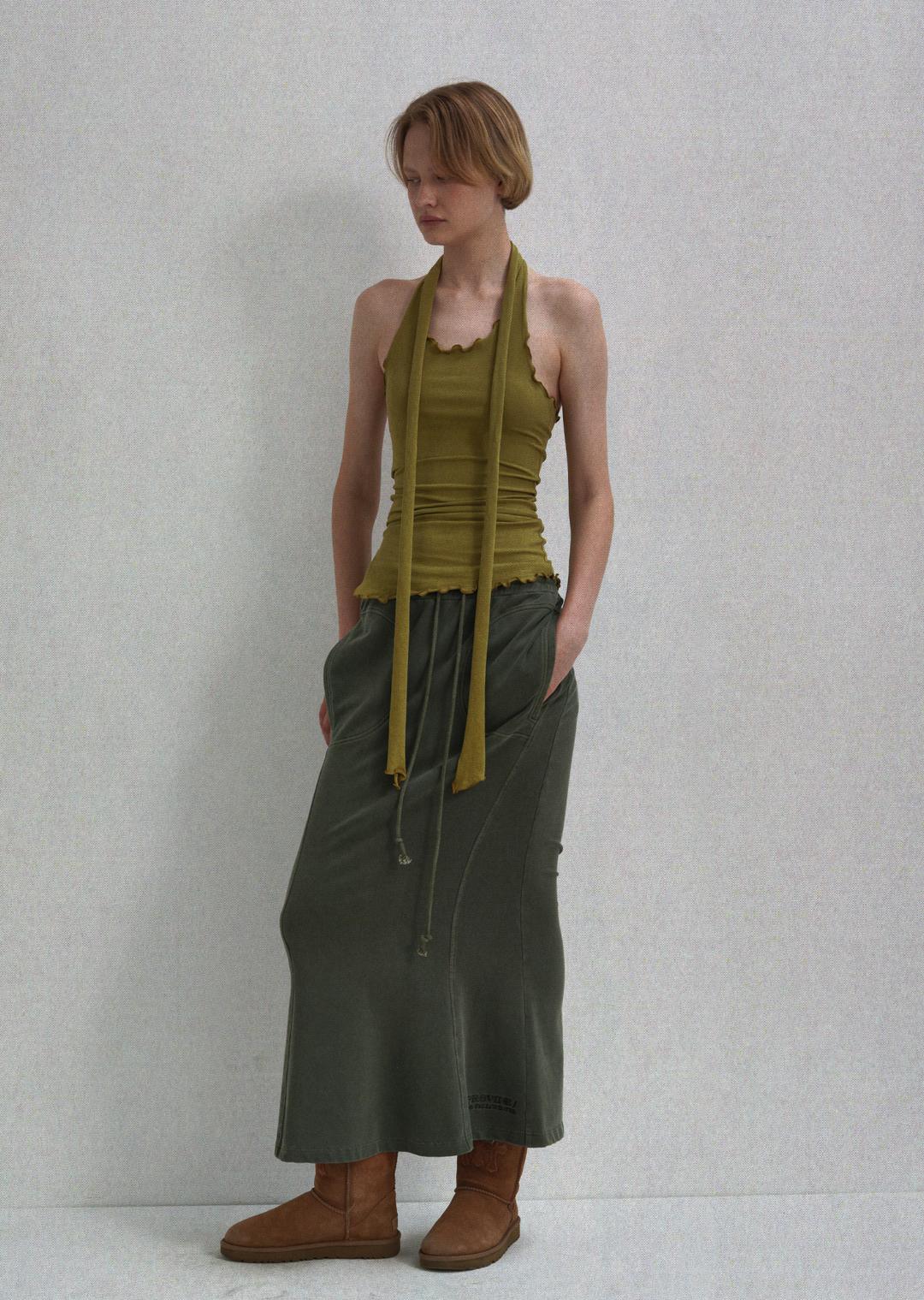 FLARED DYE JERSEY SKIRT KHAKI