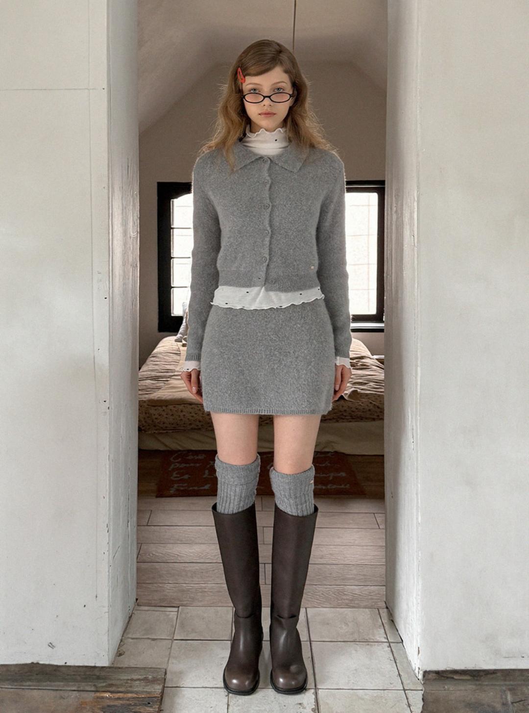 트위 [온라인단독] [서연' pick] 엔츠 헤어 니트 밴딩 미니 스커트