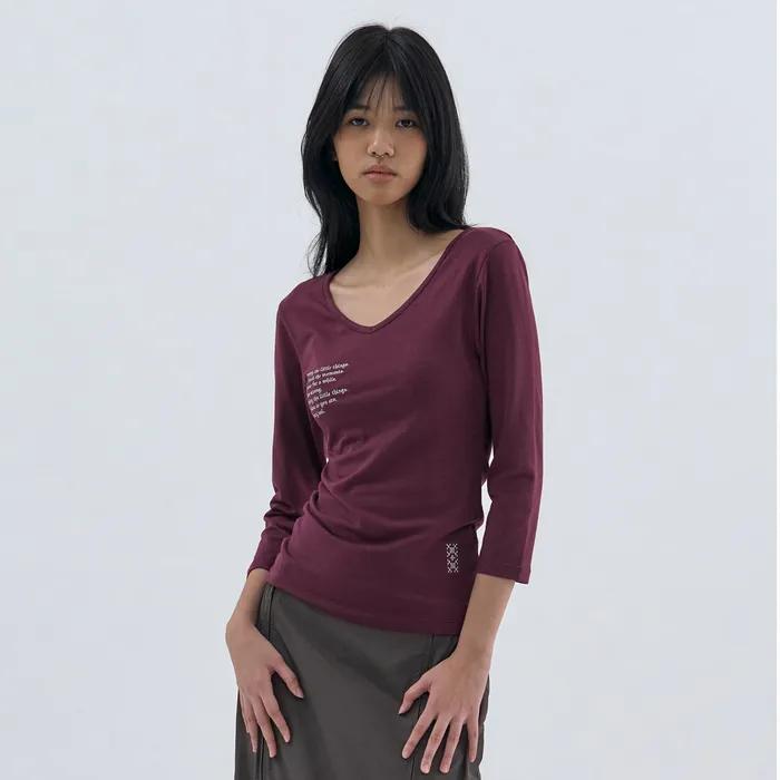V neck 3/4 sleeve Burgundy