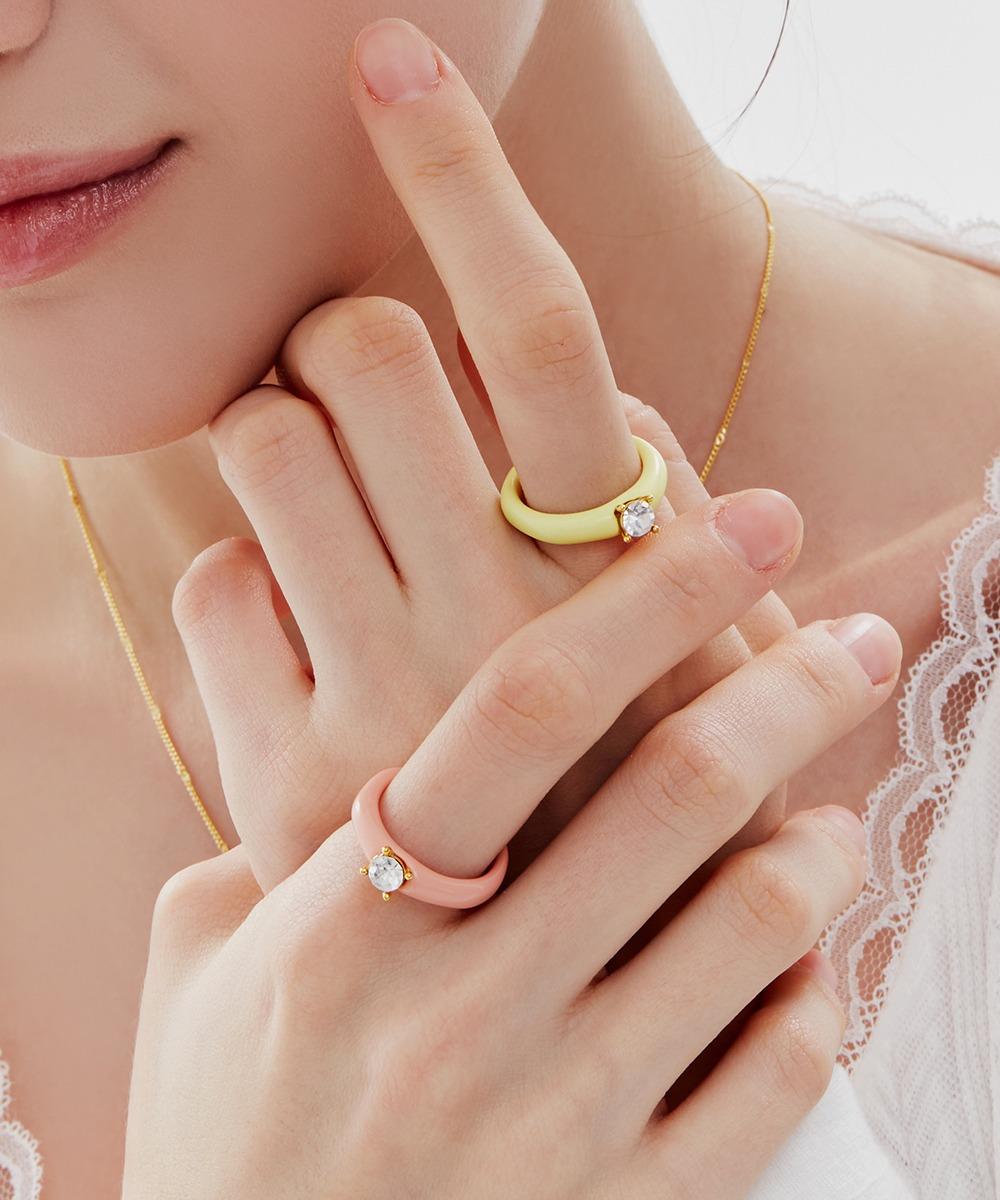 [안지영 착용] 키치 컬러 에폭시 큐빅 반지