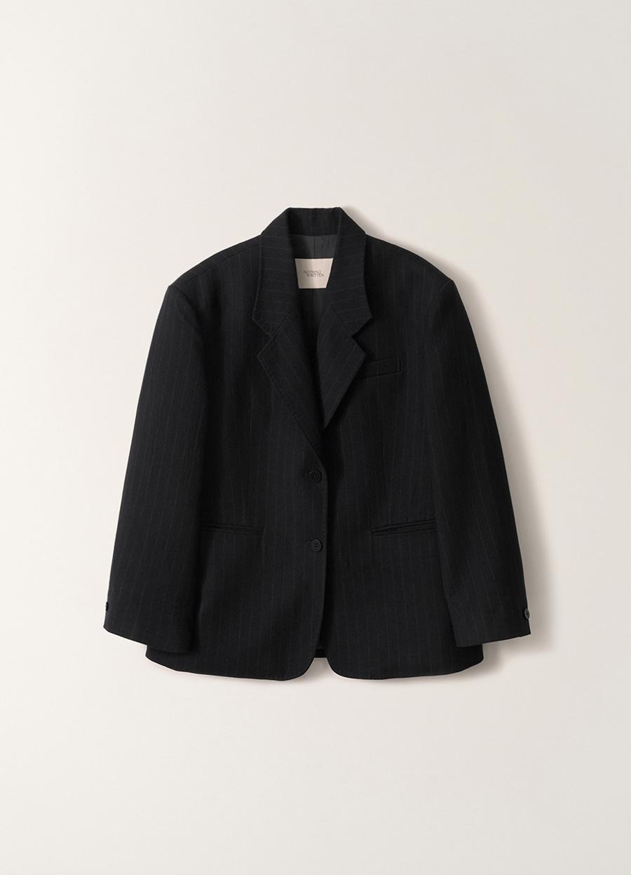 Pries Wool Tailored Jacket (Navy Stripe)