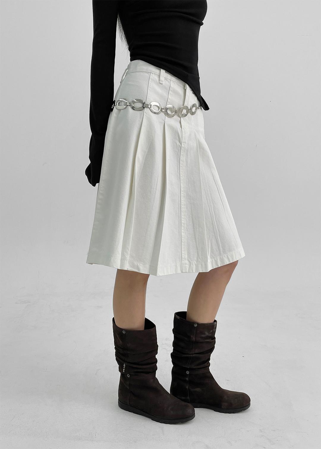블랙업 [MADE] 아일 코튼 플리츠 미디스커트