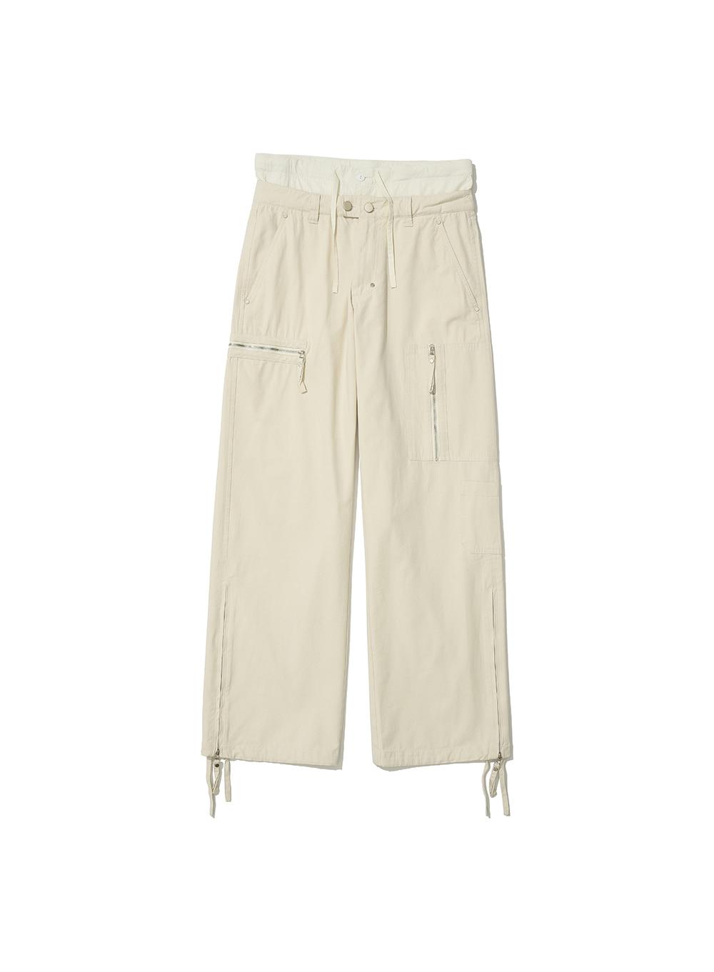 [WOMEN] DOUBLE LAYERED WAIST CARGO PANTS_ECRU
