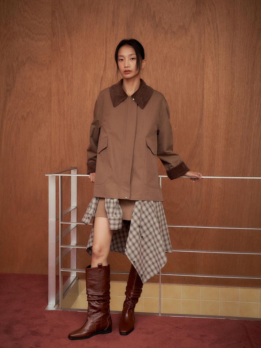 CORDUROY POCKET TRENCH [ FUDGE ]