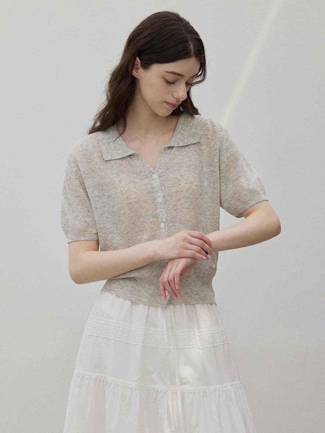 르 스튜디오 FLAT COLLAR SHORT-SLEEVED CARDIGAN GREY LS252CD012GY
