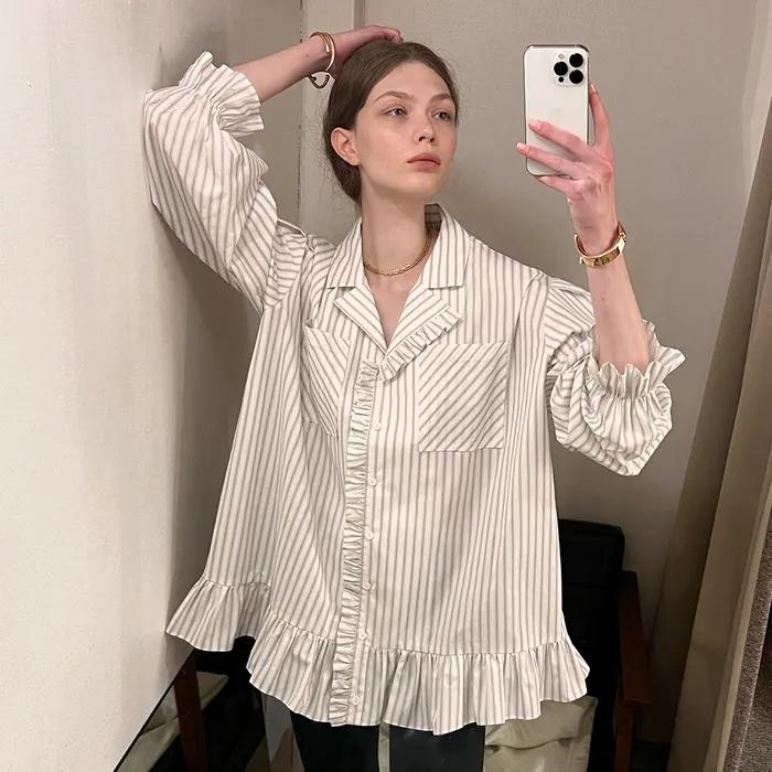 프릴 셔츠_베이지