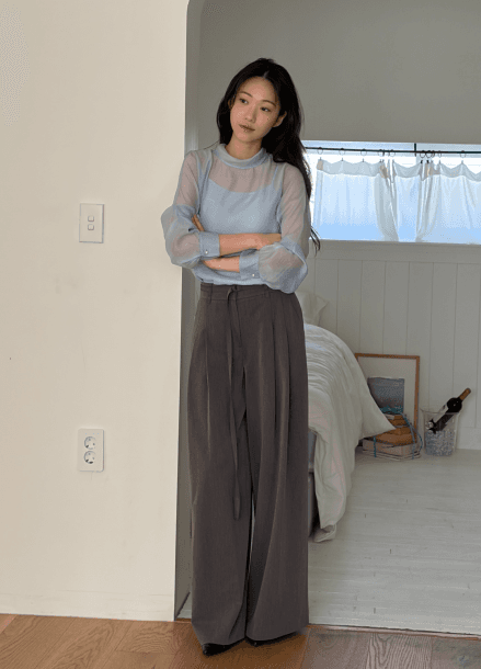 [Exclusive]벨티드 와이드 슬랙스