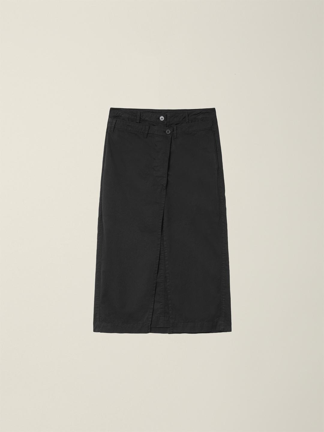 GARMENT DYED DOUBLE WAIST COTTON SKIRTBLACK