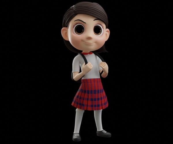 ArtStation - Cartoon School Girl - Fully Rigged | Resources