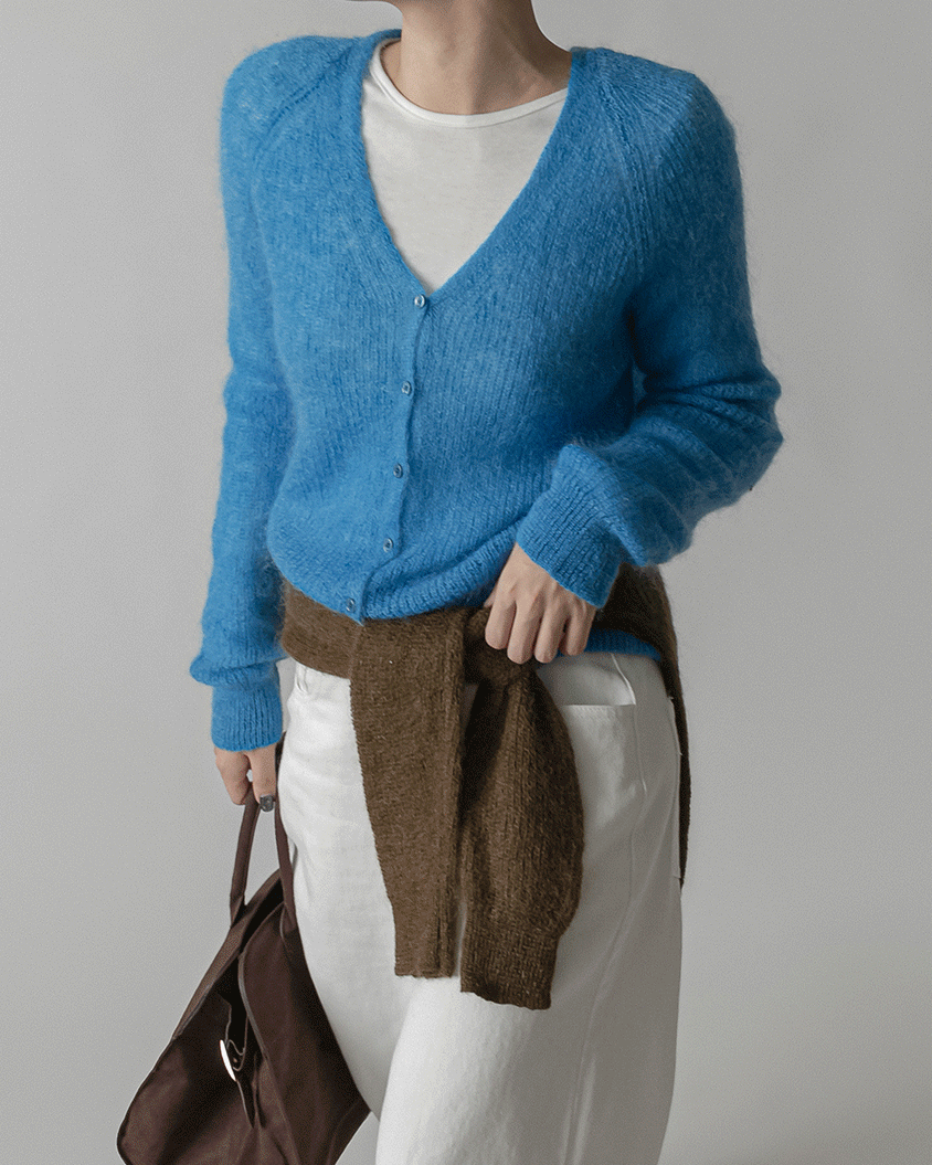 시크바이 키드모헤어 V넥 가디건