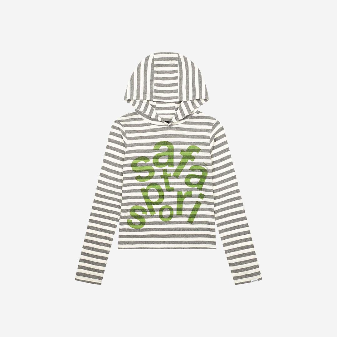[예약 배송] Safarispot 1/2 Ticketing Stripe Border Hoodie Grey