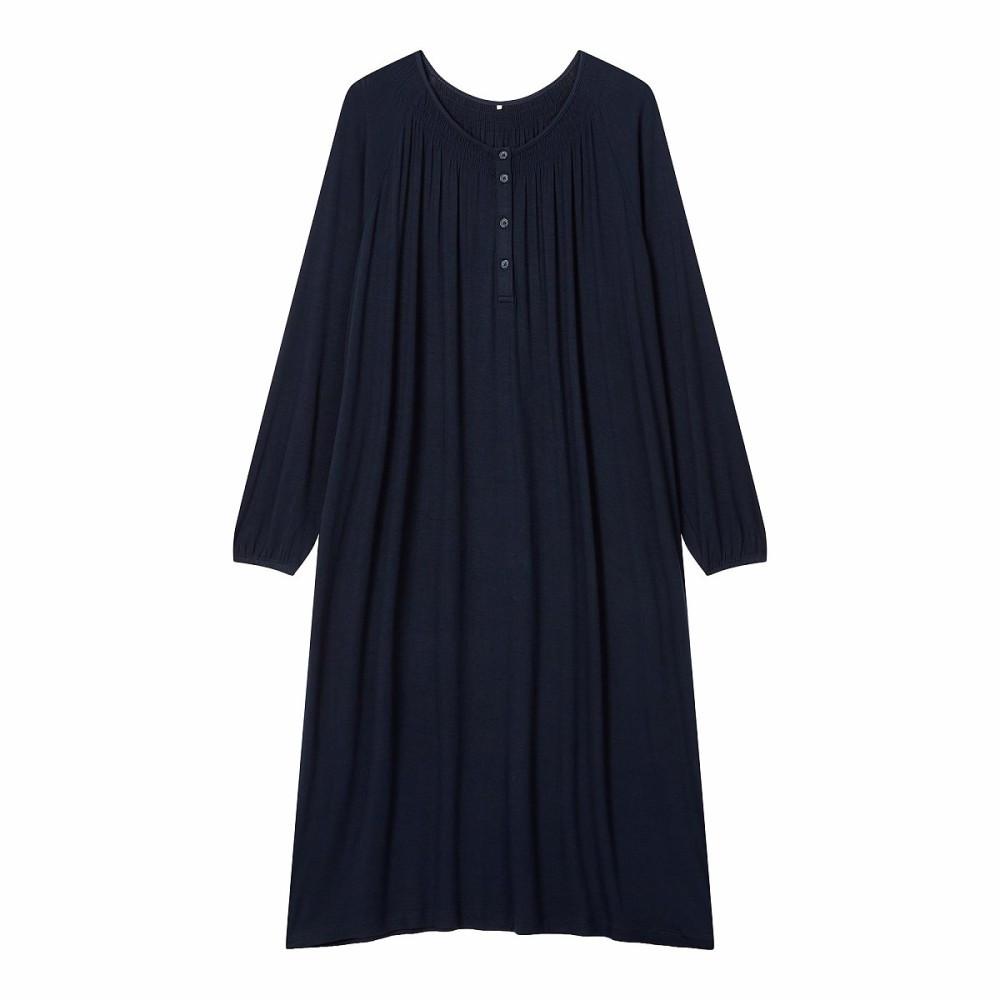 [JAJU/자주] 여 보드리 긴팔 파자마 원피스_네이비