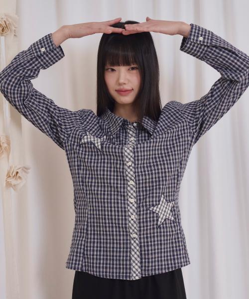 STAR PATCH CHECK LONG SLEEVE SHIRT NAVY