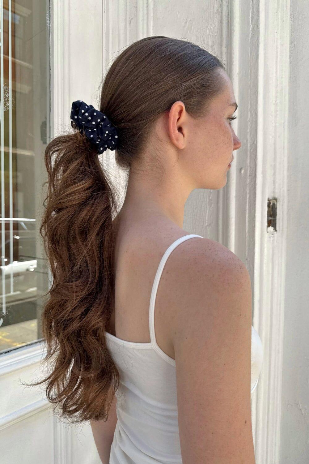 Polka Dot Scrunchie - Navy With White Polka Dots