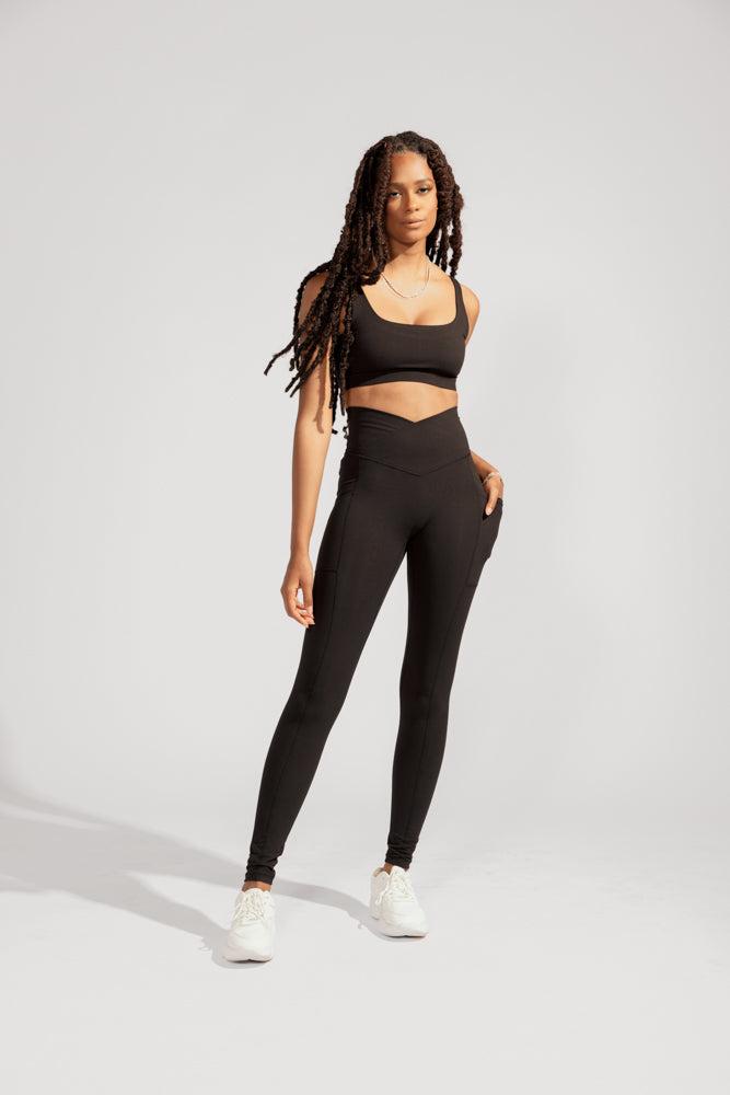 High Rise Crisscross Hourglass Legging™ with Pockets - Black - 25" / XXS
