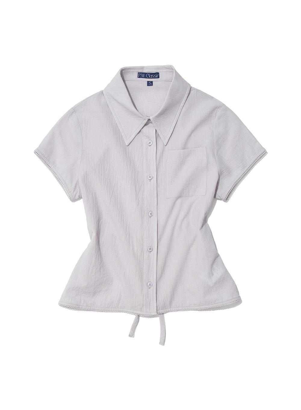 [WOMEN] PWC COTTON LACE TRIM HALF SLEEVE SHIRT_LIGHT GREY