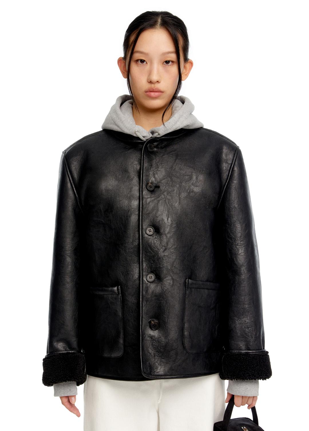 WOMEN CLASSIC FAUX SHEARLING JACKET - BLACK