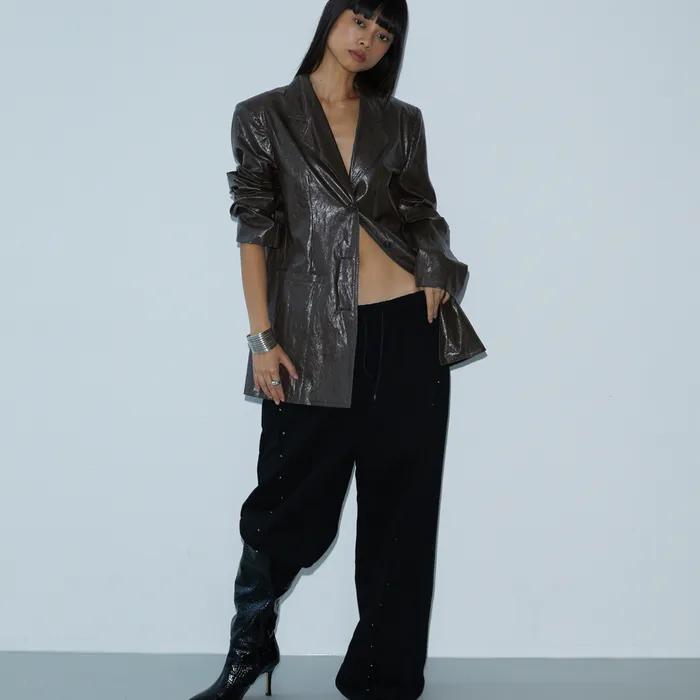 Button Leather Jacket (BROWN)