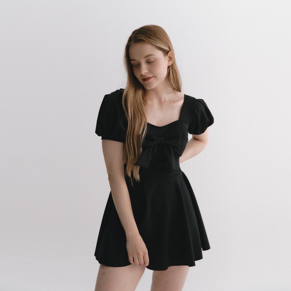 유니온 리본 벌룬 원피스 블랙
