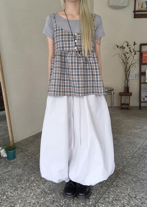 오뉴이 나스 체크 버튼 나시 블라우스