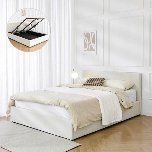 바네스데코 코지코튼 패브릭 리프트업 편리한 수납 침대 프레임, 퀸 Q 아이보리, 직배배송 기사님조립