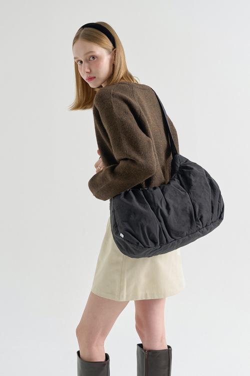 Large Croissant Shirring Cross 2way Bag - Black