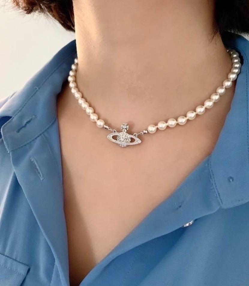 비비안웨스트우드 미니 바스 릴리프 진주 초커 목걸이