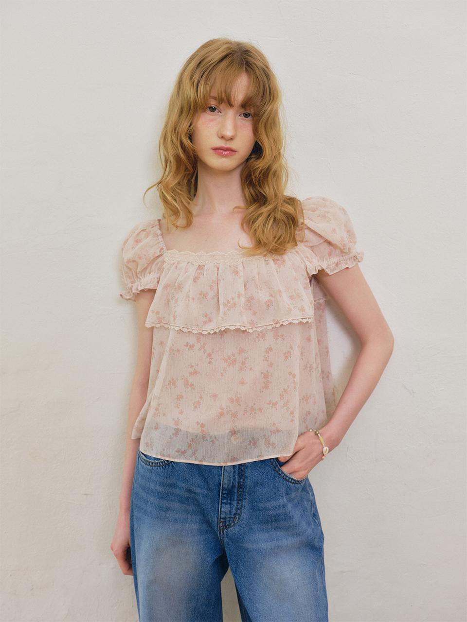 [6/20 예약배송] FLOWER CHIFFON PUFF BLOUSE_PINK