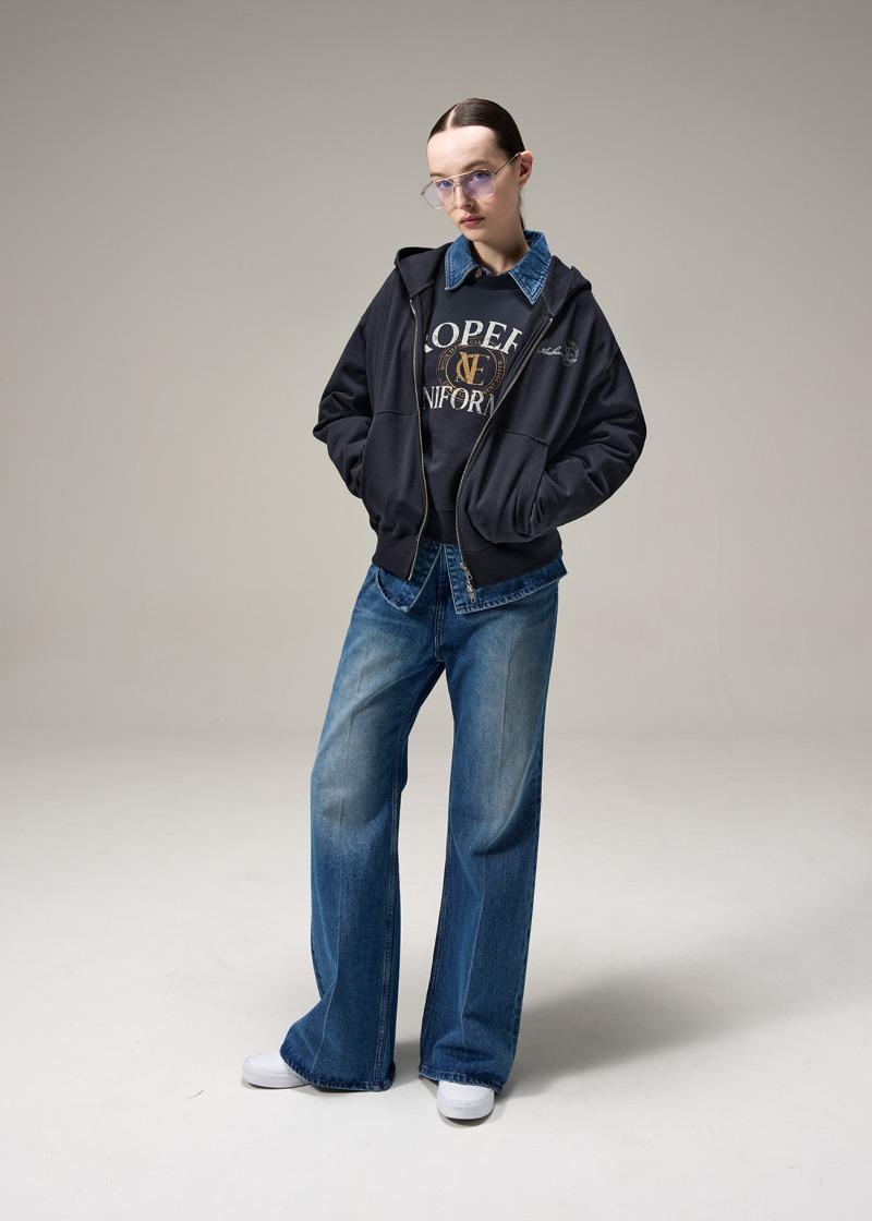 W TIMELESS WASHED FLARED JEANS - DARK BLUE