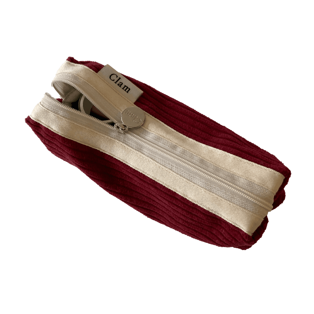 Clam round pencilcase _ Corduroy red