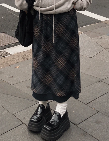 [자체제작/하늘하늘/레이어드] @vinvle made,  에리츠 쉬폰 체크 레이어드 스커트