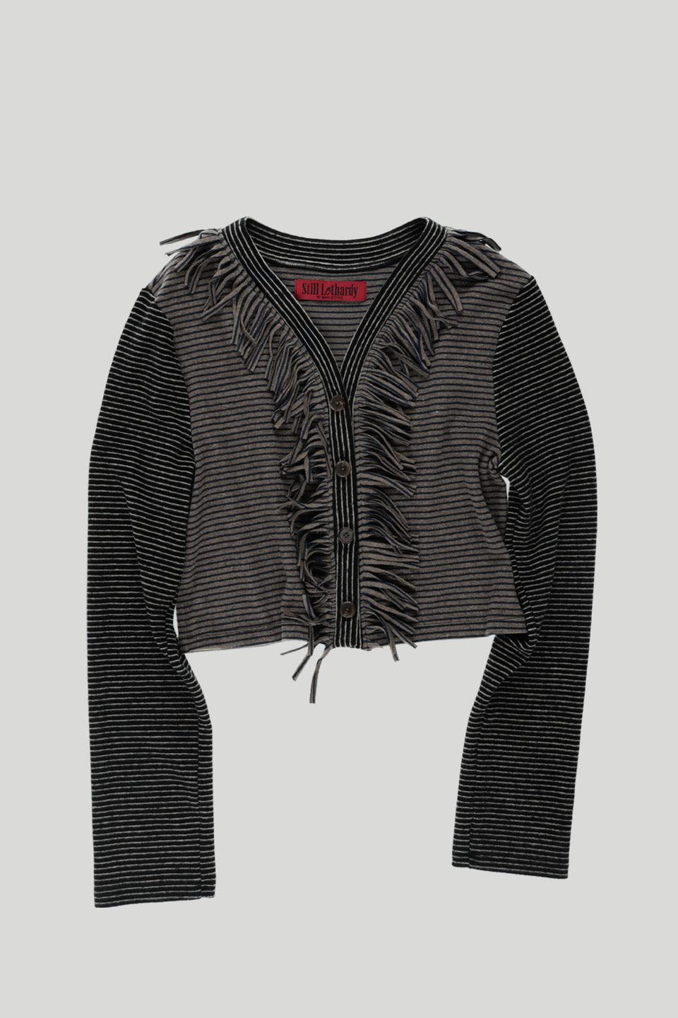 FRINGE STRIPE CARDIGAN: GREY