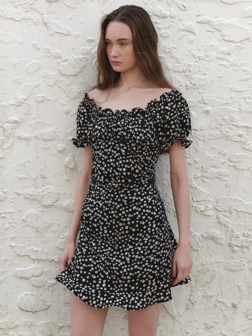 A FLOWER FRILL MINI DRESS_BLACK