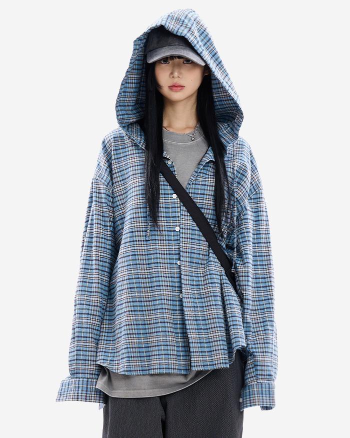 Vlora check over hooded shirt