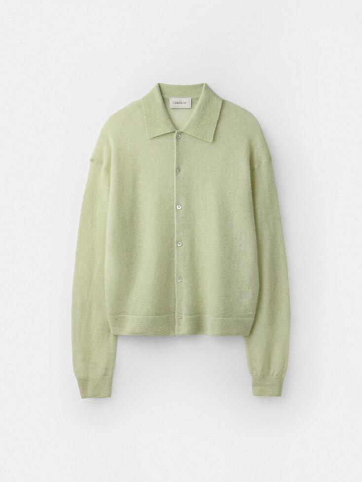 Italian Mohair Shirts Collared Cardigan_Green Tea