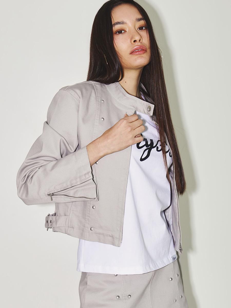 STUD LINED UP RIDER JACKET LIGHT GRAY