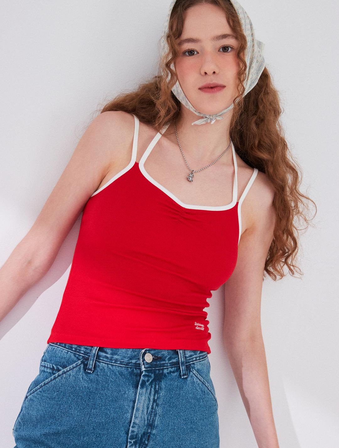 이중 스트랩 슬리브리스 탑 [레드]