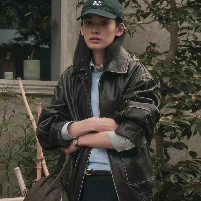 STITCH CRACK COW LEATHER JUMPER_BLACK