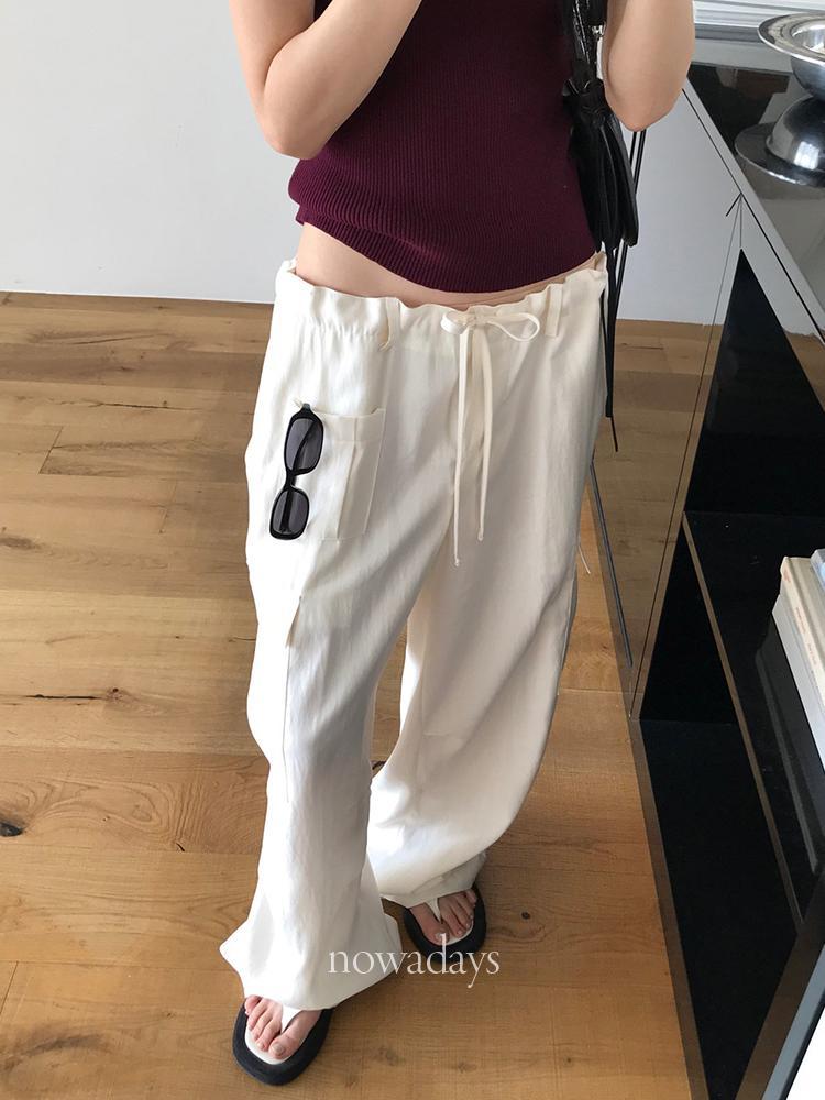 나우어데이즈 아이 당일 / 베르가못 소프트 워크 팬츠 코튼 스트링 포켓 일자 와이드 카고 바지