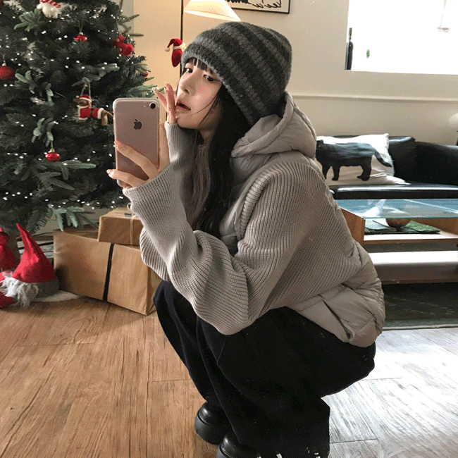 [겨울필수/휘뚤마뚤템☃] 웰론울니트후드경량패딩 (4color)