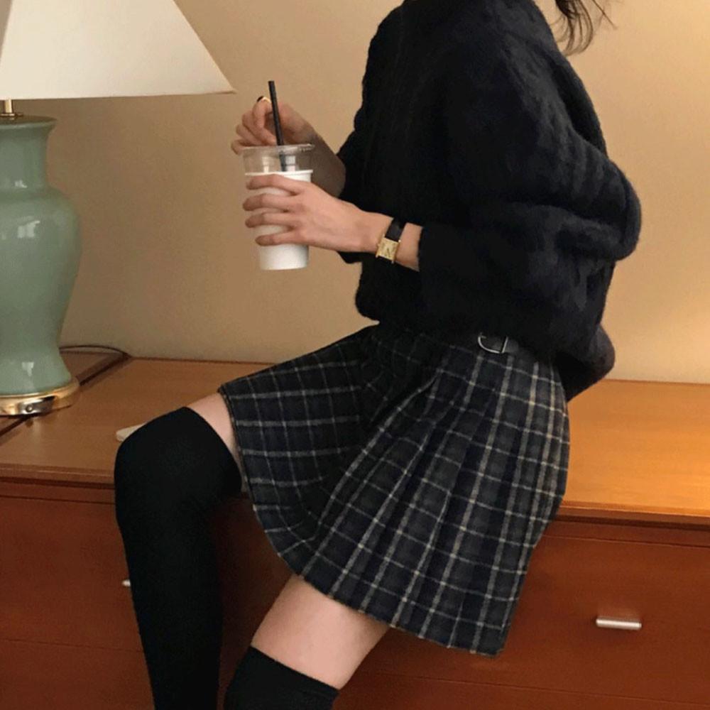 일부당일 파운더스 founders 프레피 플리츠 A 라인 버클 울 주름 미니스커트 3color