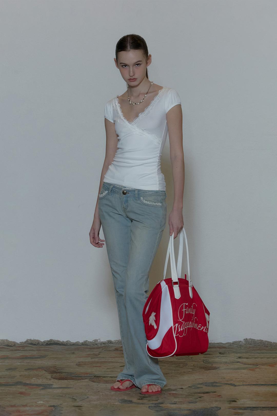 Lace Trim Wrap Tee White