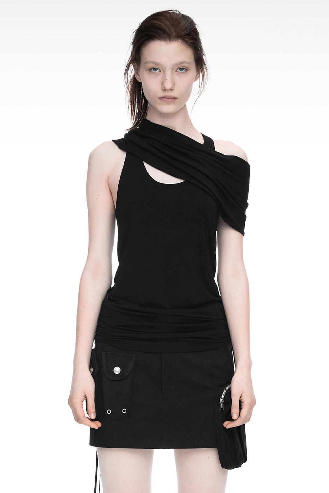 SHAWL NECK SLEEVELESS BLACK