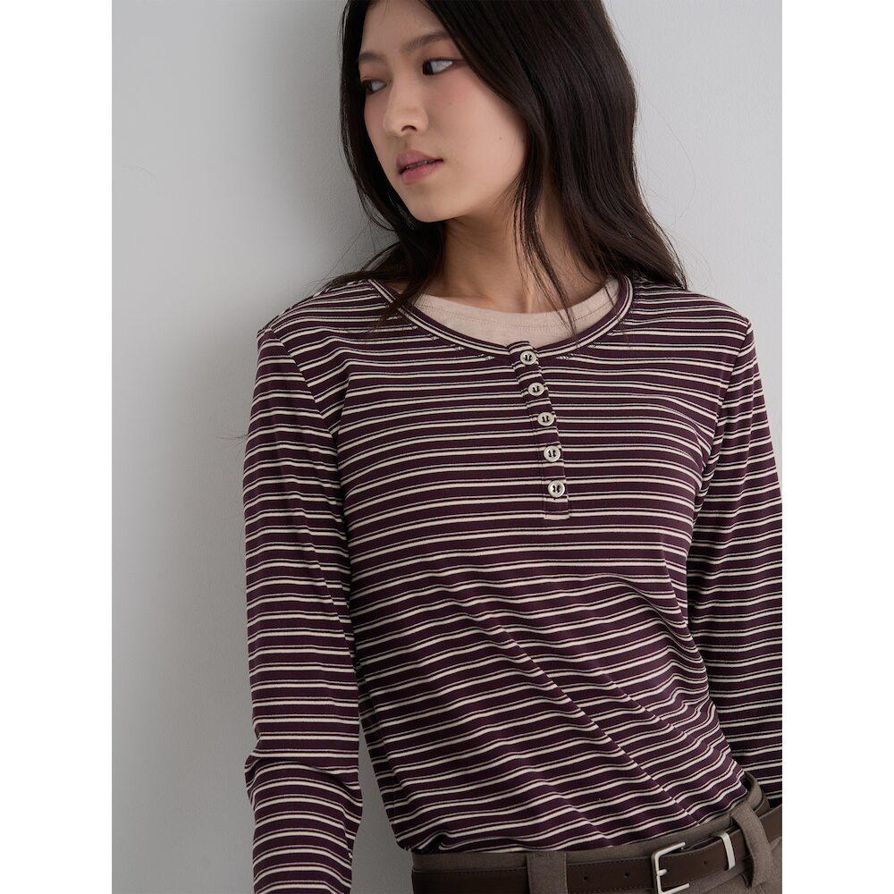 에잇세컨즈 헨리넥 스트라이프탑  브라운 (356141SM5D)