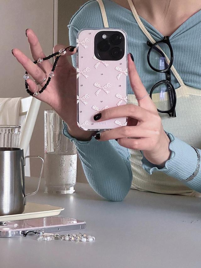 수심 Roman Ribbon Case 로망 리본 아이폰 케이스 키링 러블리 투명 핑크