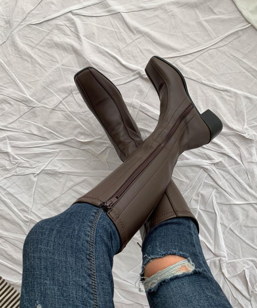 5cm 투라인 스퀘어 통굽 롱부츠